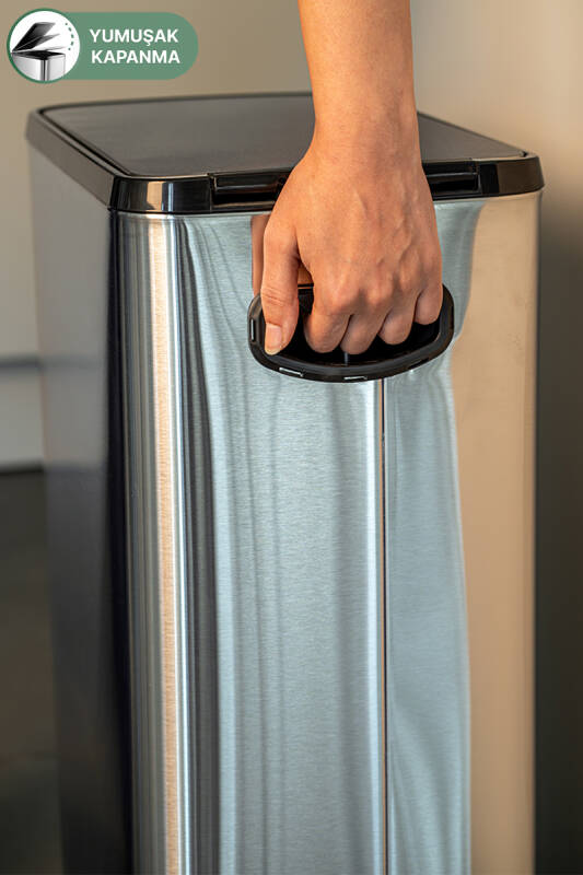 Dikdörtgen Çelik Çöp Kovası 40 Litre - Inox - 6