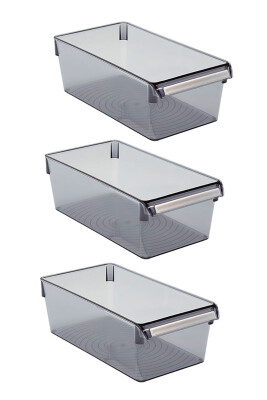 Buzdolabı Içi Organizer Dolap Içi Düzenleyici Saklama Kabı 290*150*100 Mm Şeffaf Siyah 3'Lü - 1
