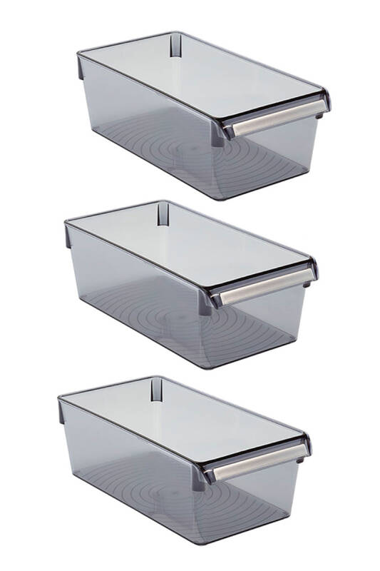 Buzdolabı Içi Organizer Dolap Içi Düzenleyici Saklama Kabı 290*150*100 Mm Şeffaf Siyah 3'Lü - 1