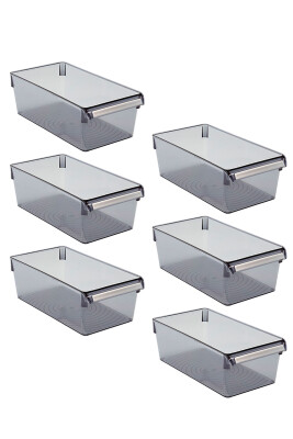 Buzdolabı Içi Organizer Dolap Içi Düzenleyici Saklama Kabı 290*150*100 Mm Şeffaf Siyah 6'Lı - 1
