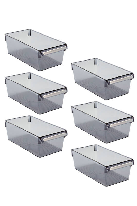 Buzdolabı Içi Organizer Dolap Içi Düzenleyici Saklama Kabı 290*150*100 Mm Şeffaf Siyah 6'Lı - 1