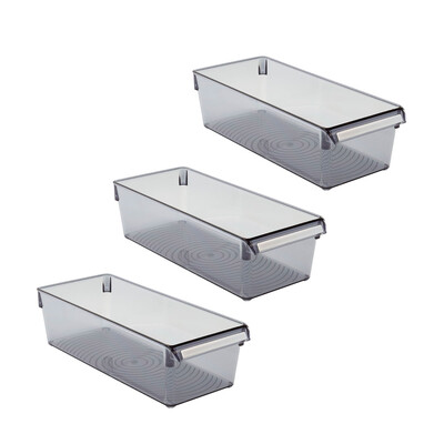 Buzdolabı Içi Organizer Dolap Içi Düzenleyici Saklama Kabı 360*150*100 Mm Şeffaf Siyah 3 Lü - 5