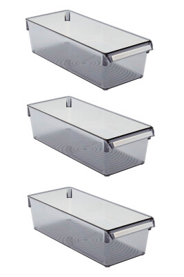 Buzdolabı Içi Organizer Dolap Içi Düzenleyici Saklama Kabı 360*150*100 Mm Şeffaf Siyah 3 Lü - 1