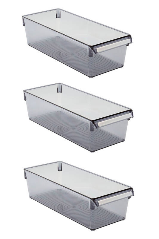 Buzdolabı Içi Organizer Dolap Içi Düzenleyici Saklama Kabı 360*150*100 Mm Şeffaf Siyah 3 Lü - 1