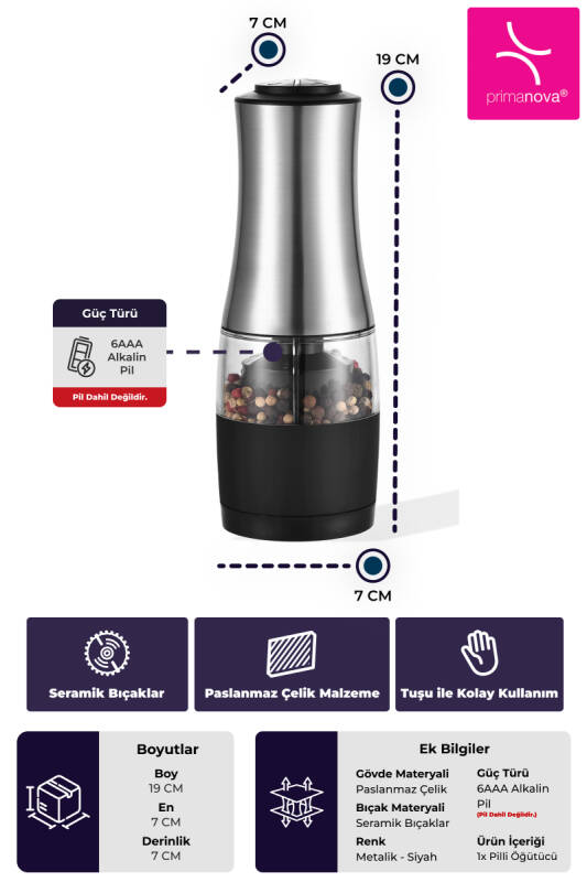 Dual Paslanmaz Çelik Çift Hazneli Otomatik Tuz & Karabiber Öğütücü Pilli - Metalik - 3