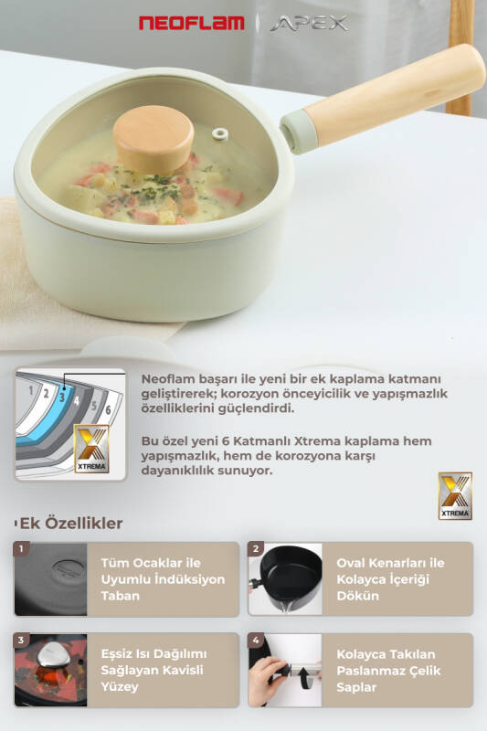 Fika Apex Seramik Kaplama İndüksiyonlu 4 Parça Tencere ve Tava Seti - Bej - 4
