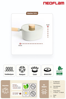 Fika Apex Seramik Kaplama İndüksiyonlu Sos Tenceresi 18 CM - Bej - 3