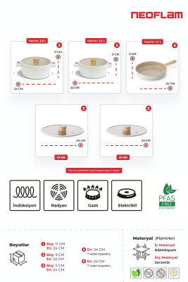 Fika Bej Tencere Ve Tava Seti 5 Parça - 3