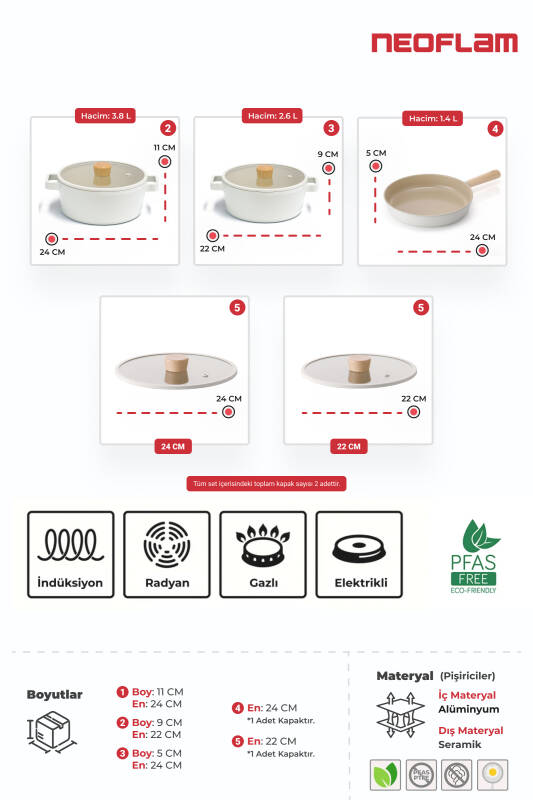 Fika Bej Tencere Ve Tava Seti 5 Parça - 3