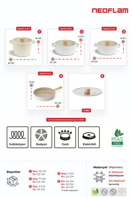 Fika Bej Tencere Ve Tava Seti 7 Parça - 3