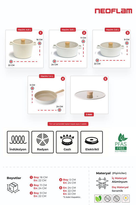 Fika Bej Tencere Ve Tava Seti 7 Parça - 3