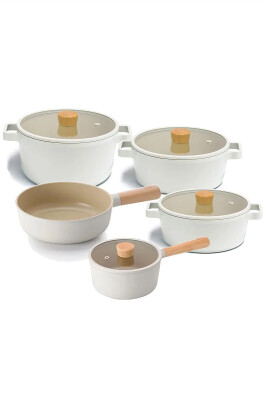 Fika Seramik Kaplama 9 Parça Tencere Ve Tava Seti - Bej - Neoflam