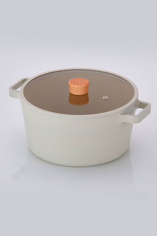 Fika Cam Kapaklı Alüminyum Döküm Derin Tencere 22Cm, Bej - 1