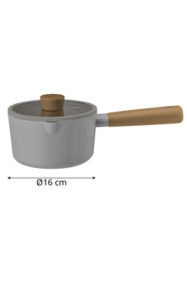 Fika Seramik Kaplama Cam Kapaklı Sos Tenceresi 18 CM - Gri - 3