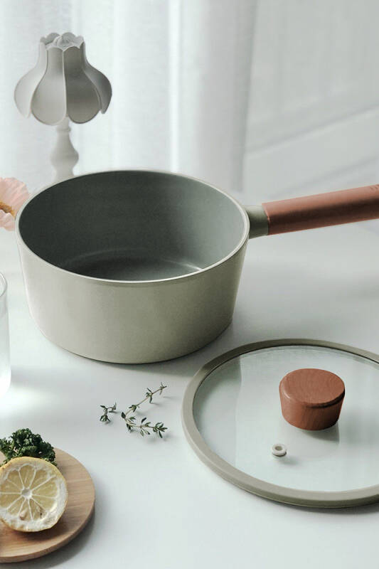 Fika Seramik Kaplama Cam Kapaklı Sos Tenceresi 18 CM - Gri - 4
