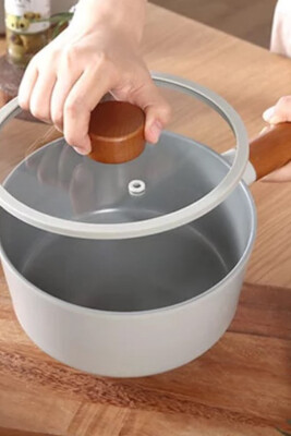 Fika Seramik Kaplama Cam Kapaklı Sos Tenceresi 18 CM - Gri - 6