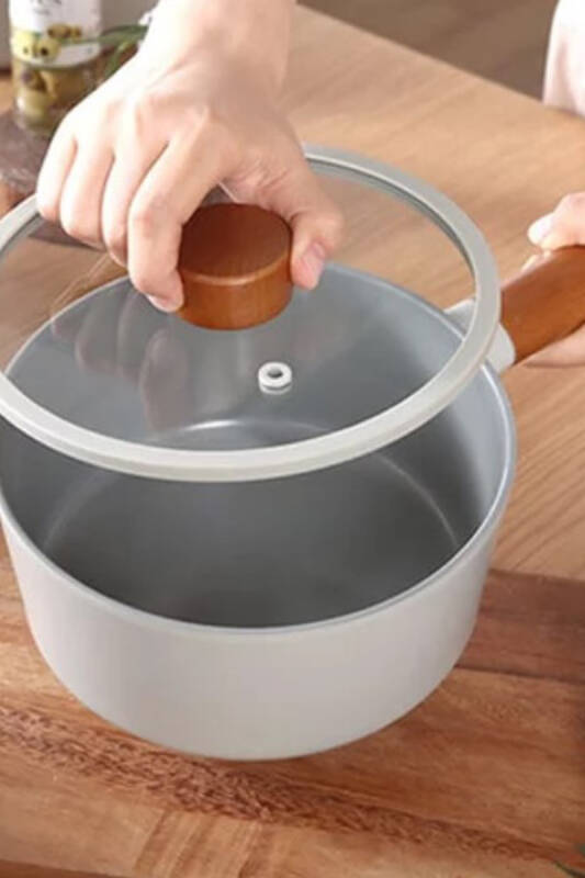 Fika Seramik Kaplama Cam Kapaklı Sos Tenceresi 18 CM - Gri - 6