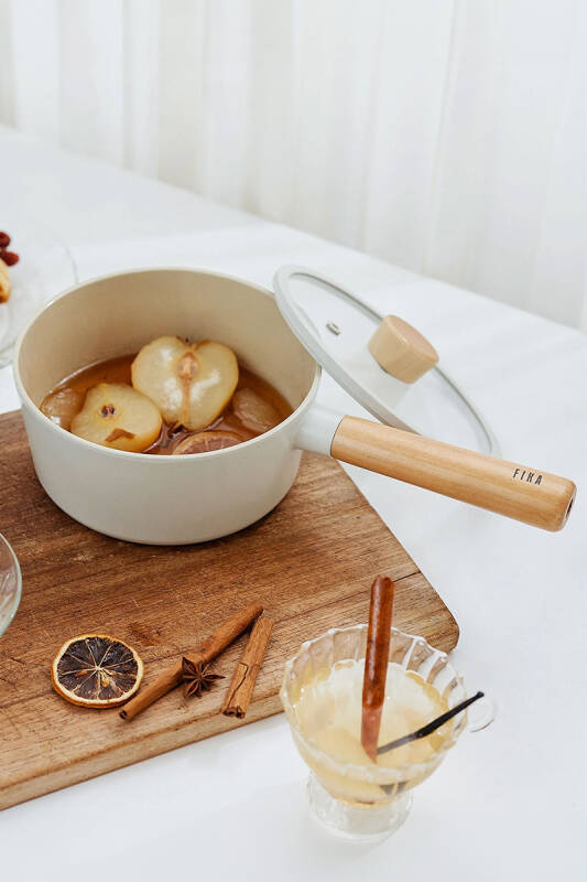 Fika Cam Kapaklı Alüminyum Döküm Sos Tenceresi 18 Cm, Bej - 1