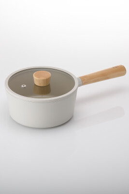 Fika Cam Kapaklı Alüminyum Döküm Sos Tenceresi 18 Cm, Bej - 5