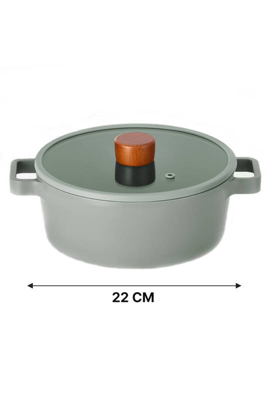 Fika Cam Kapaklı Alüminyum Döküm Tencere 22Cm Gri - 3