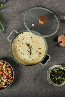 Fika Cam Kapaklı Alüminyum Döküm Tencere 24Cm Gri - 5