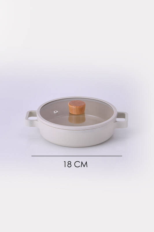 Fika Seramik Kaplama Cam Kapaklı Sahan 18 CM - Bej - 3