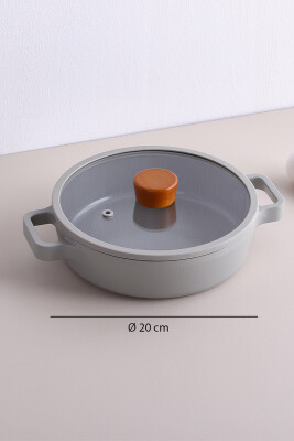 Fika Seramik Kaplama Cam Kapaklı Alüminyum Döküm Sahan 20 CM - Gri - 3