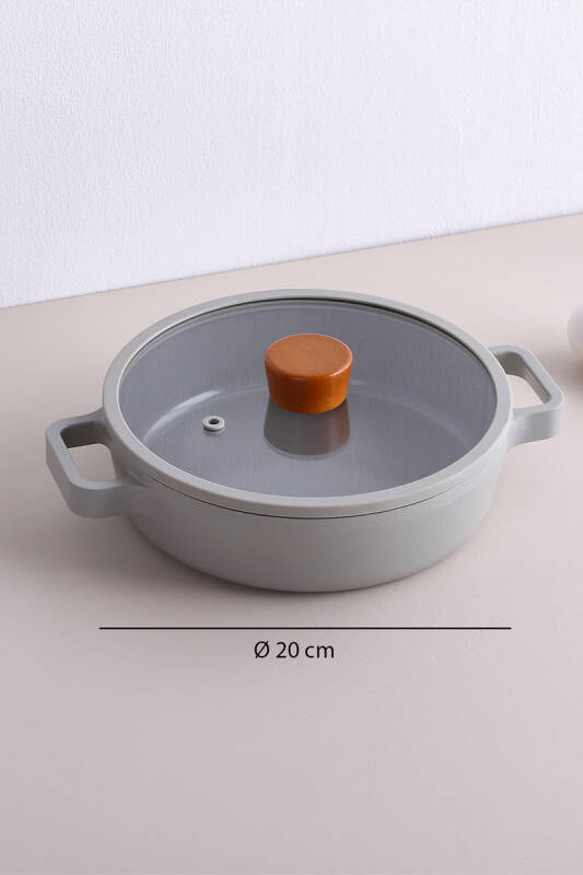 Fika Seramik Kaplama Cam Kapaklı Alüminyum Döküm Sahan 20 CM - Gri - 3
