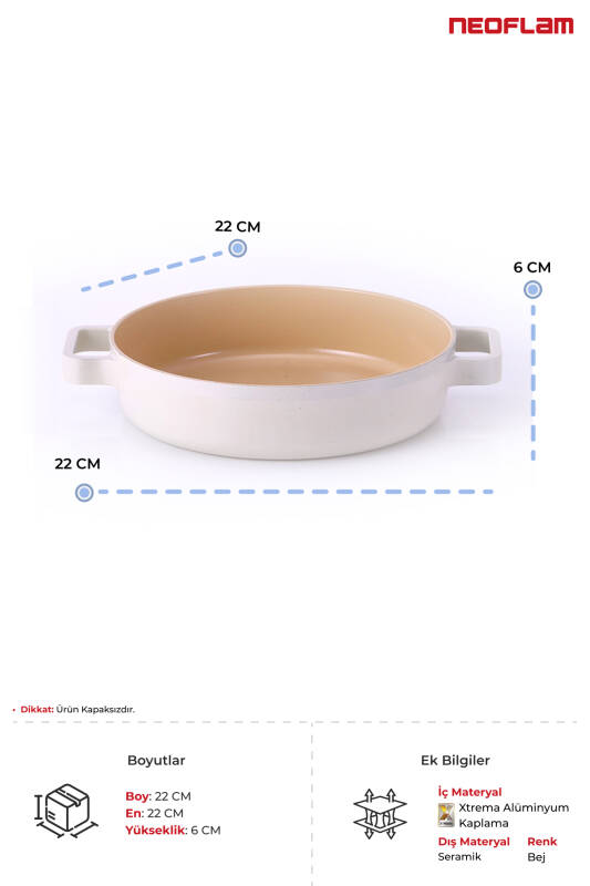 Fika Cam Kapaklı Alüminyum Sahan 22 CM - Bej - 3