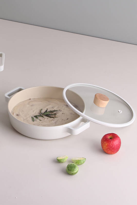 Fika Cam Kapaklı Alüminyum Sahan 22Cm Bej - 3