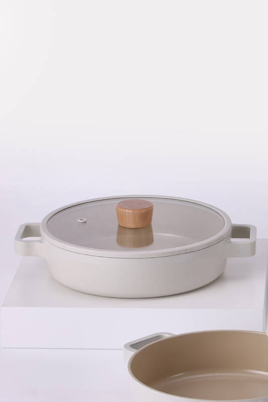Fika Cam Kapaklı Alüminyum Sahan 22Cm Bej - 1