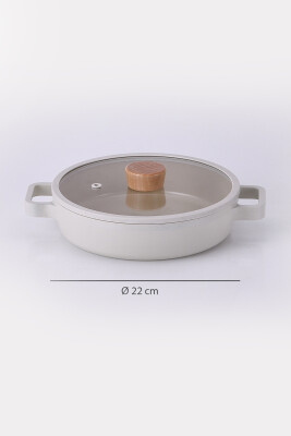 Fika Cam Kapaklı Seramik Kaplama Sahan 22 CM - Bej - 3