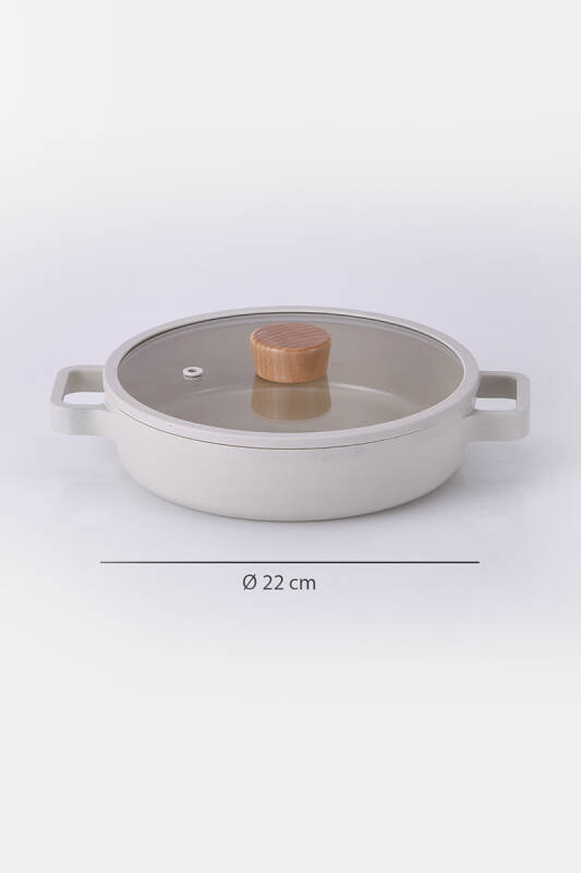 Fika Cam Kapaklı Seramik Kaplama Sahan 22 CM - Bej - 3