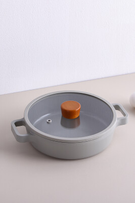 Fika Seramik Kaplama Cam Kapaklı Alüminyum Döküm Sahan 22 CM - Gri - Neoflam