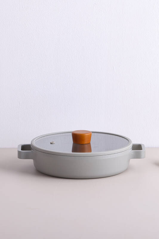 Fika Seramik Kaplama Cam Kapaklı Alüminyum Döküm Sahan 22 CM - Gri - 2