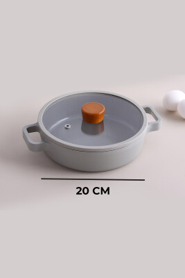 Fika Seramik Kaplama Cam Kapaklı Alüminyum Döküm Sahan 22 CM - Gri - 3