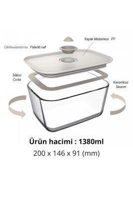 Fika Clık Dikdörtgen Saklama Kabı 1380Ml Bej - 3
