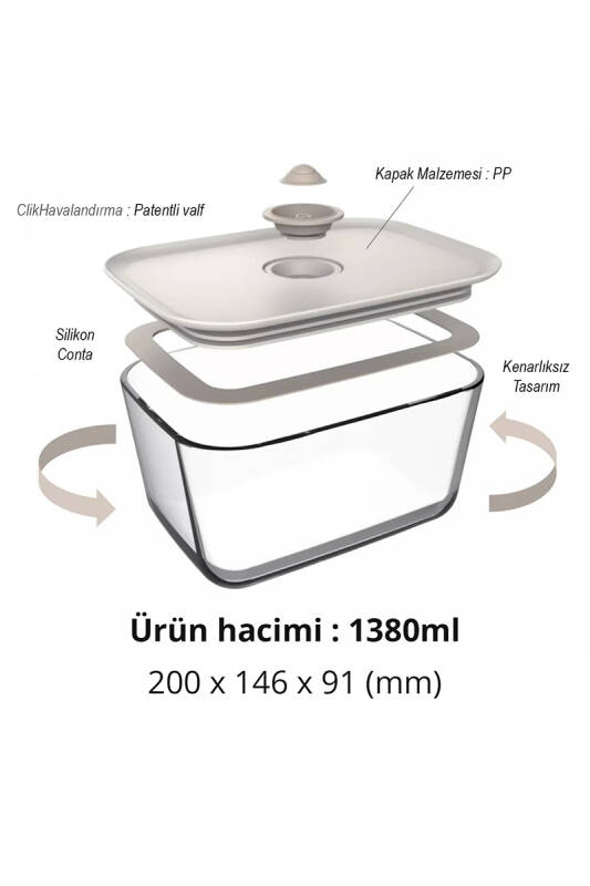 Fika Clık Dikdörtgen Saklama Kabı 1380Ml Bej - 3