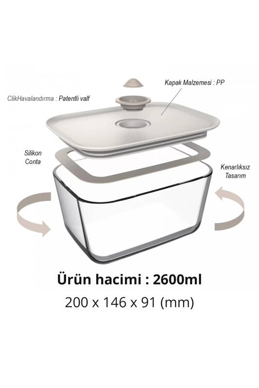 Fika Clık Dikdörtgen Saklama Kabı 2600Ml Bej - 3