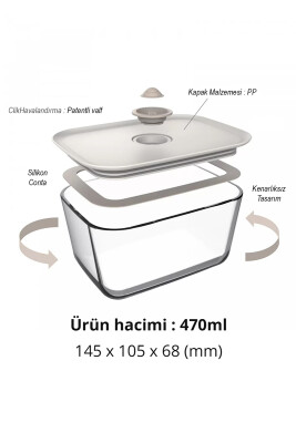 Fika Clık Dikdörtgen Saklama Kabı 470Ml Bej - 3