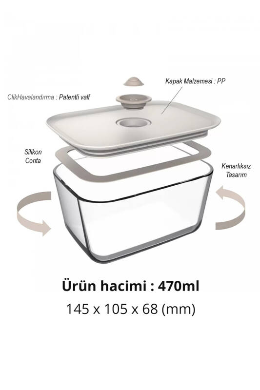 Fika Clık Dikdörtgen Saklama Kabı 470Ml Bej - 3