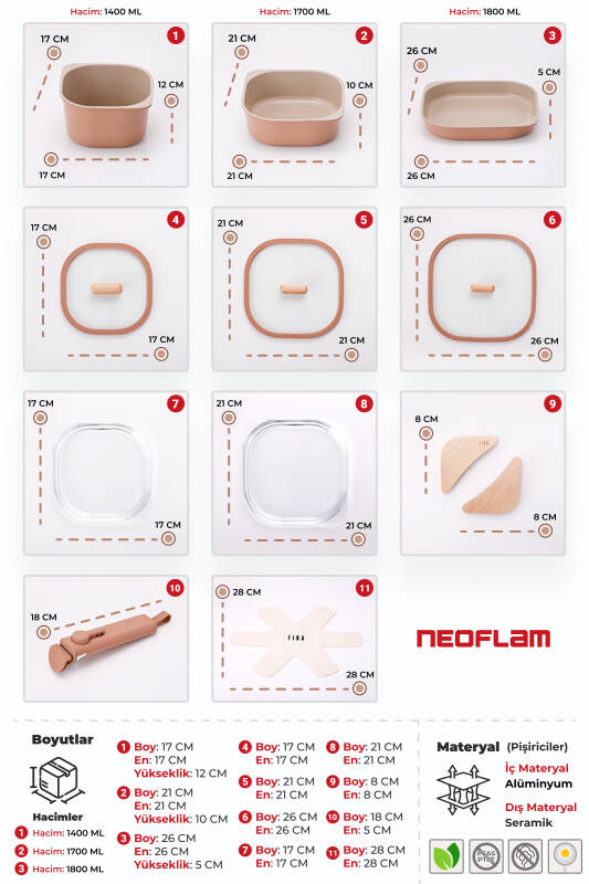 Fika Comfort Seramik Kaplama Terracota Tencere ve Tava Seti - 10 Parça - 3