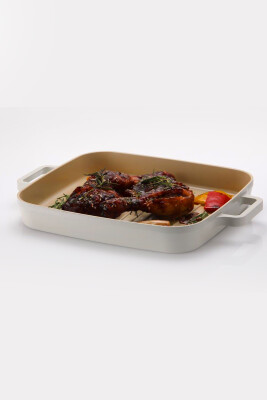 Fika Dikdörtgen Aluminyum Grill Tava 28 Cm, Bej - 2