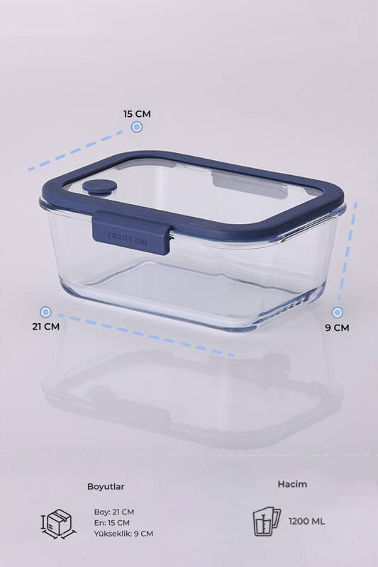 Fika Glace Vakumlu Cam Saklama Kabı 1200ML Mavi - 2