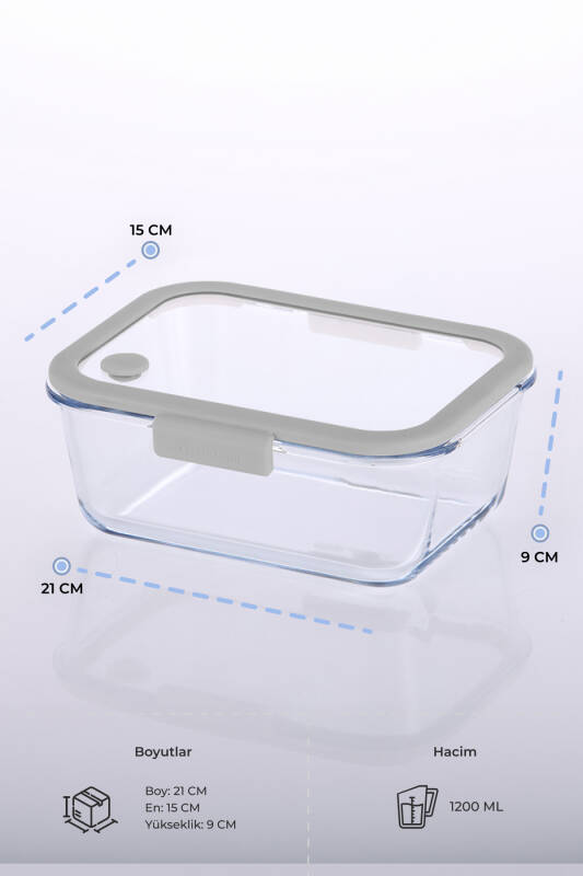 Fika Glace Vakumlu Cam Saklama Kabı 1900ML Gri - 7