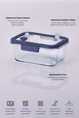 Fika Glace Vakumlu Cam Saklama Kabı 1900ML Mavi - 3