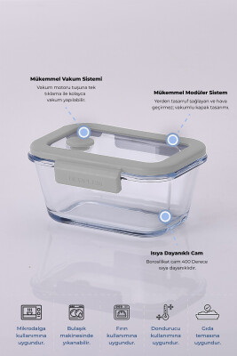Fika Glace Vakumlu Cam Saklama Kabı 460ML Gri - 3