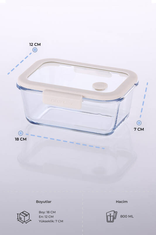 Fika Glace Vakumlu Cam Saklama Kabı 800ML Bej - 8