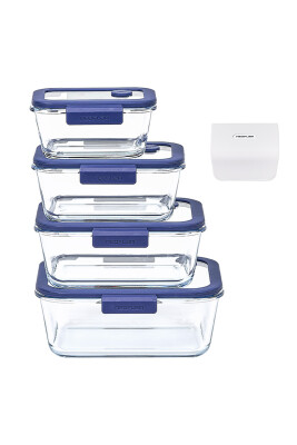 Fika Glace Vakumlu Cam Saklama Kabı Seti Mavi 5 Parça - Neoflam