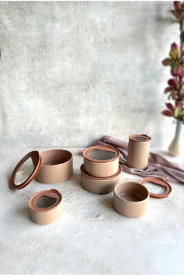 Fika One Doğal Seramik Saklama Kabı Seti 6 Adet Bej - Neoflam